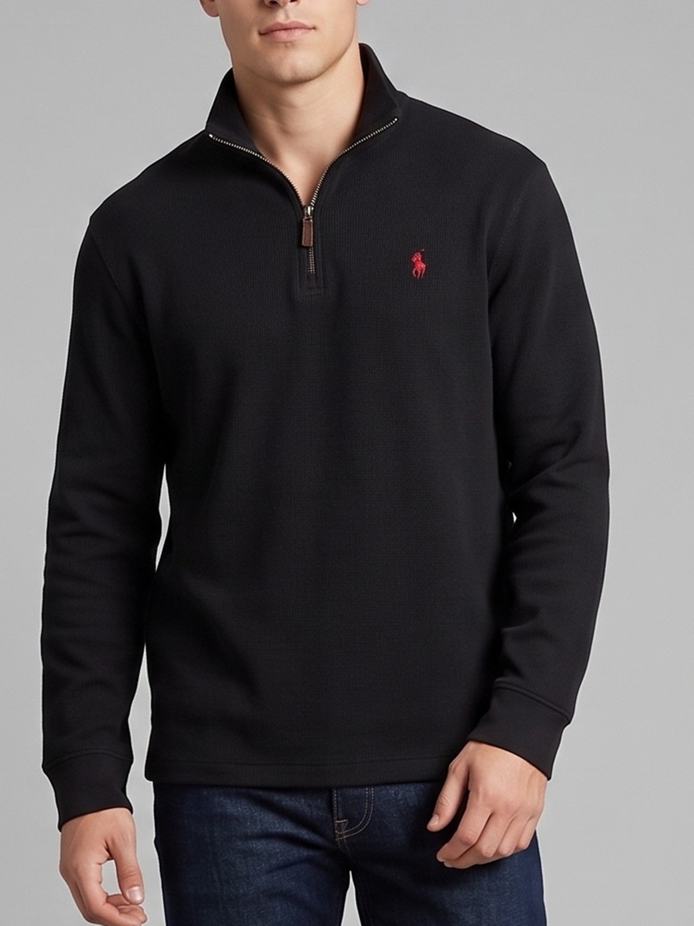 POLO Ralph Lauren 1/4 Zip Pullover Sweater Size XL Black Red Pony 100% Cotton